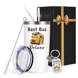 GINGPROUS Bus Driver Appreciation Gifts, Best Bus Driver School Bus Driver Gifts Back to School Gift for Men Women, Stainless Steel Insulated Travel Tumbler with Keychain Lids and Straws(20 Oz, Black)