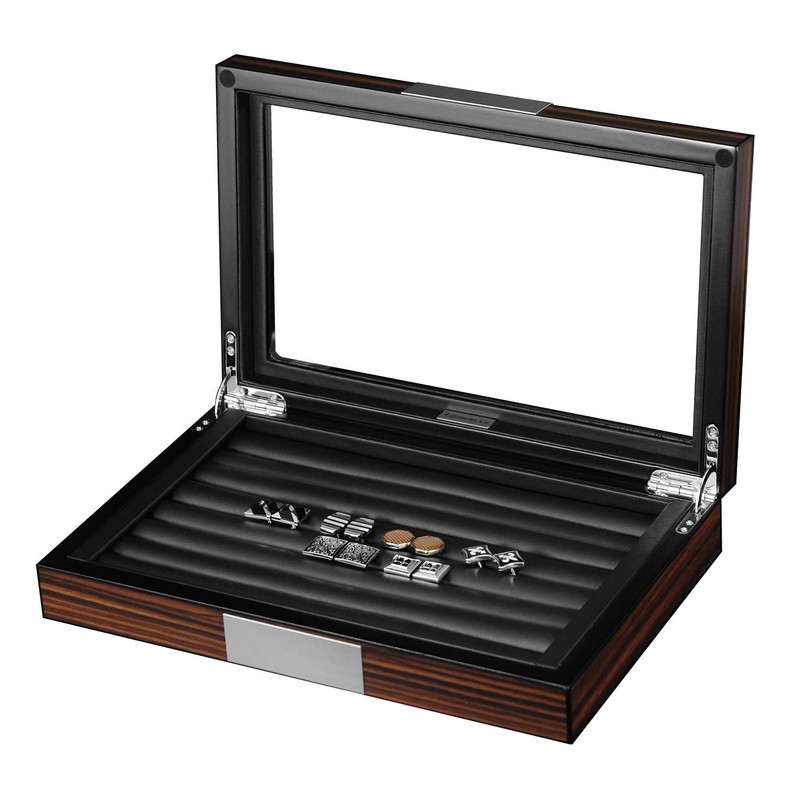 Lifomenz Co Wood Cufflink Box with Glass Window Cufflink Display
