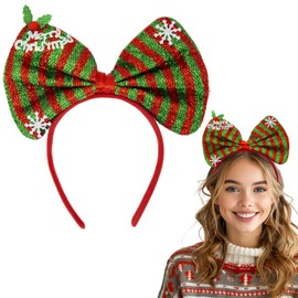 CHEERYMAGIC Christmas Headband Red Green Bowknot Hair Hoop Xmas Hair Accessories Snowflake Glitter Design for Womens Girls Merry Christmas Decoration Party Supplies Gift A8HLHDJTG