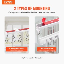 9.9 FT/3 Meter White Self-Adhesive Ceiling Curtain Track Set for Room Divider CurtainsCurtain Track Size: 3 m, Number of Rail Segments: 8-Section Track