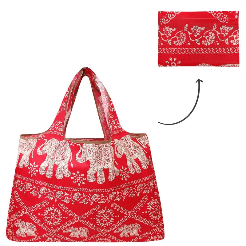 allydrew Large Foldable Tote Nylon Reusable Grocery Bags, Regal Elephants