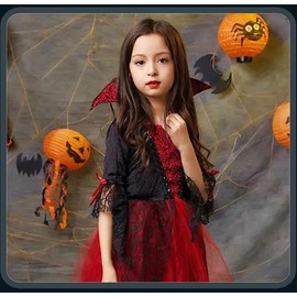 [Limspace] Halloween Kids Costume, Vampire, Cosplay, Girl, Princess Dress, Halloween Witch Dress, Costume, Witch, Costume, Vampire-Style, Shrine Witch, Transformation, For Kids (43.3 inches (110 cm