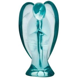 mookaitedecor 3 Inch Blue Glass Guardian Angel Gemstone Carved Figurine Statue Home Ornament, Healing Crystal Gifts, Love Peace Lucky Charm Stone Angel for Reiki Chakra Decoration