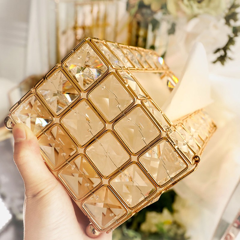 European Style Rectangular Metal Crystal Tissue Box Desktop Decorative Ornaments