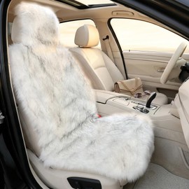 FLMAIPU Faux Sheepskin Car Seat Cover-Fluffy Fuzzy Soft Auto Seat Cushion for Automotive Universal Fits Most Car SUV Truck Minivan, Women1pc (Grey Tips)