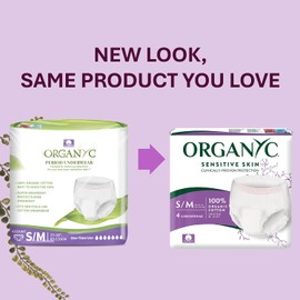 Organyc - Certified Organic Cotton Disposable Period Underwear for Sensitive Skin, Super Absorbent for Women, All-Day or Overnight, S/M, 4 Count