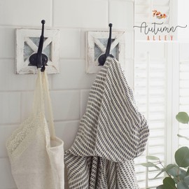 Autumn Alley Farmhouse Bathroom Decor White Hooks, Towel Hook, Coat Hooks, and Robe Hooks for Bathroom Farmhouse Wall Decor, Wall Mounted, Rustic Wall Decor Hooks, 2 Pack, White