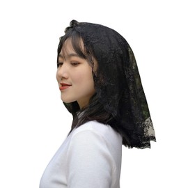 FANFAN Lace Church veil Headcovering Latin Mass (flower black)