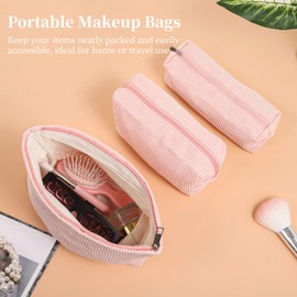 OMISTAR 12 Pcs Makeup Bags, Assorted Color Corduroy Cosmetic Bags, Soft Cute Makeup Pouches, Portable Small Toiletry Bag, Makeup Storage Organizer with Zippers for Travel, Home, 3 Sizes