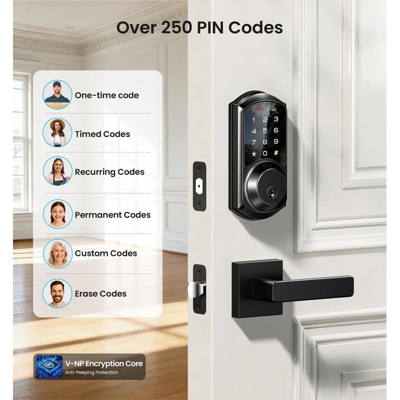 Veise VE06-L Smart Locks with 2 Lever Handle Set, App