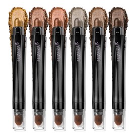LUXAZA 6PCS Brown Eyeshadow And Eyeliner Pen Set,Shimmer Neutral Cream Eyeshadow Stick Crayon,Waterproof Long Lasting Eye Highlighter Stick,Eye Brightener Stick Makeup Set