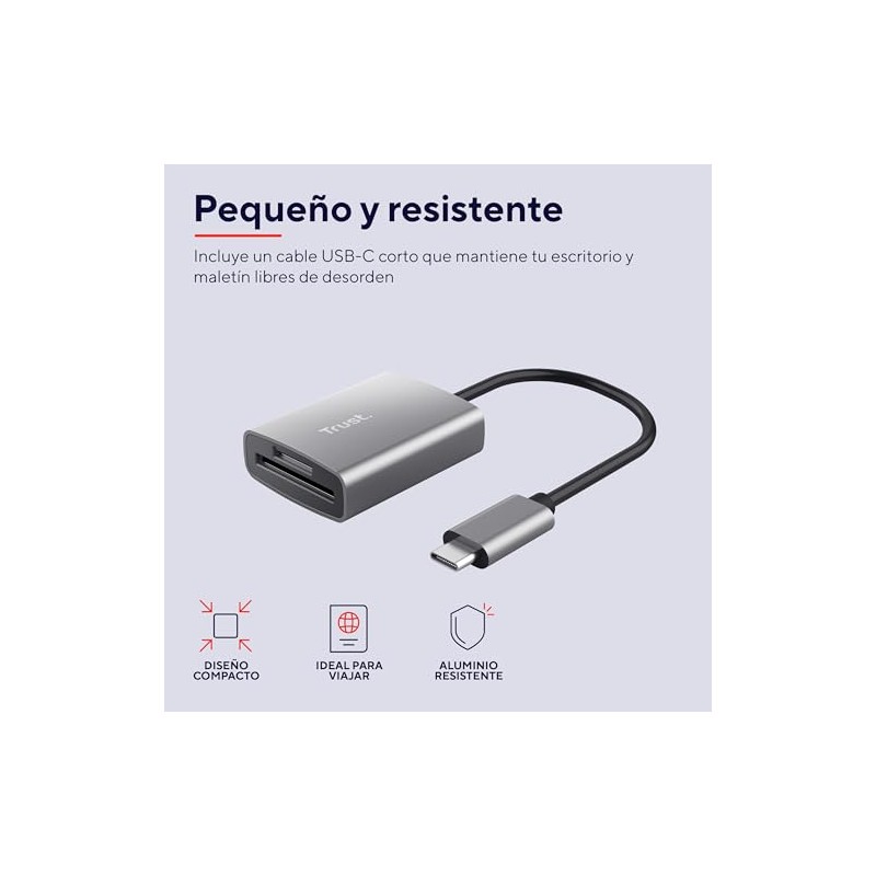 Trust Dalyx Lector de Tarjetas USB-C – Rápido USB 3.2
