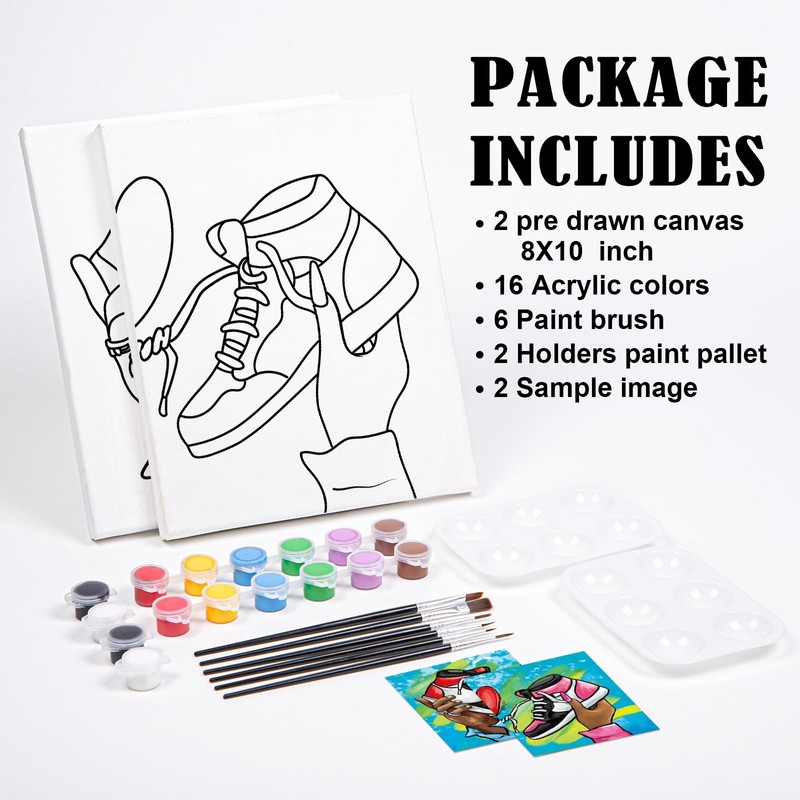 VOCHIC 2 Pack Couples Paint Party Kits Pre Drawn Canvas