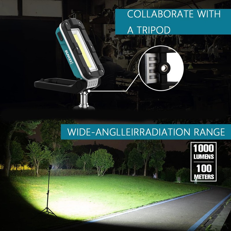 SUNREI LED Rechargeable Magnetic Work Lights, 1000 Lumens, Magnetic Base