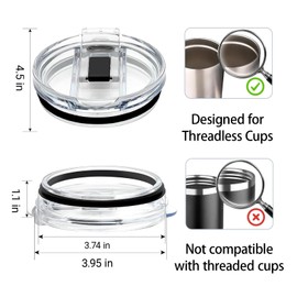 Reemplazo de tapa de vaso de 40 onzas, paquete de 2 tapas con popote a prueba de fugas y cepillo para polvo de limpieza, tapas de repuesto a prueba de derrames sin BPA para vaso, reduce la taza