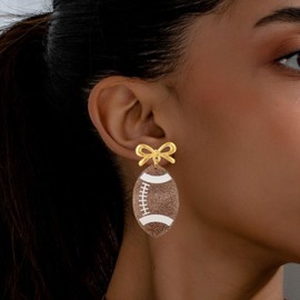 Football Earrings for Women Acrylic Bow Football Dangle Earings Game Day Earrings Lightweight Funny Rugby Sports Accessories Jewelry Gifts (Brown)