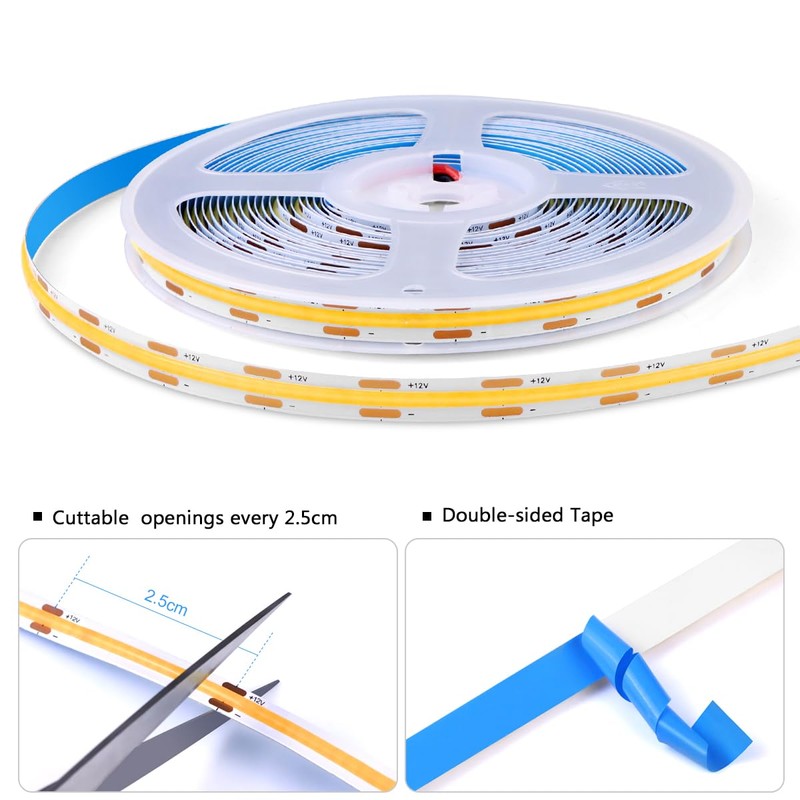 COB LED Strip Lights 12V,6-in-1 Door Sensor Control Under Cabinet
