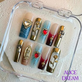 NailPhoria MID-FALL Collections 10PCS Handmade Press On Nails REUSABLE 3D GEL / Acrylic FALL 2024 - Design: alice dream, Nail Bed Size: S