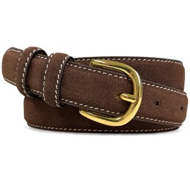 Cowboy Craft Women's Leather Belt Fashion Waist Genuine Suede Leather Belts For Jeans Dress 1"(25mm) Wide, Brown, 34"(M)