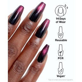 OPI OPI xPRESS/ON Swipe Night | Holographic Black Long Coffin Press On Nails | With Nail Glue | Long Lasting, Reusable, Non-damaging