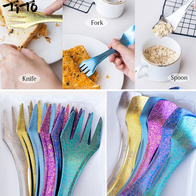 TiTo Titanium Spork 3-in-1 Lightweight Spoon-Fork Portabale Flatware for Outdoor