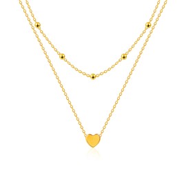 Mesovor Gold Layered Necklaces for Women, 18k Gold Plated Dainty Trendy Disc Pendant Necklace | Beaded Coin Diamond Snake Chain Choker Necklace Jewelry Gifts (Gold-Love)