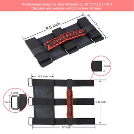 KOOLYNHO Roll Bar Grab Handles Hand Grips Accessories Paracord Hand Grab for Jeep Wrangler JL JK TJ YJ Gladiator Sahara Rubicon Unlimited (Red 4 Pack)
