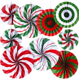 Outus Christmas Party Candy Hanging Paper Fans Peppermint Christmas Classroom Decorations Hanging Paper Fans Garland for Xmas Holiday Ceilings Wall Classroom Birthday Party(9 Pcs, Sweet)