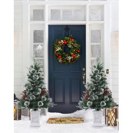 3 Ft Mini Christmas Tree with Premium 78 Warm White Led, 8 Mode Xmas Pine Tree for Christmas Decoration, Party Decoration, Home, Office, Snow Flocked White Moose Base 2 Pack