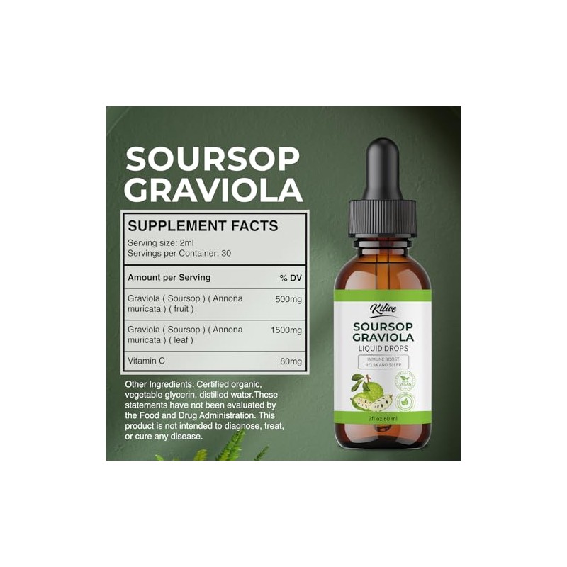 KITIVE Organic Soursop Bitters Liquid Drops: Traditional Herbal Extract, Pure