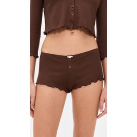 For Love & Lemons Women's Elliana Sleep Shorts, Chocolate, Brown, M