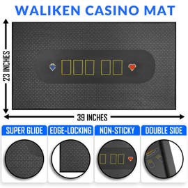 WALIKEN 2-in- Tabletop Poker Felt 39"x23" Texas Holdem Mat and Blackjack Mat Double-Sided Design Poker Felt Table Cover Rectangle