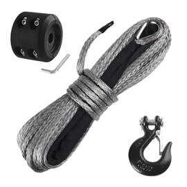 Ucreative 3/16 Inch x 50 Feet Synthetic Winch Rope 8,350LBs Line Cable with Hook and Stopper for ATV UTV (Gray)