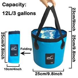 Collapsible Bucket, 12L & 20L Multifunctional Portable Folding Fishing Bucket - Folding Shovel for Sink - Water Container for Fishing - Camping - Gardening (Blue, 12L)
