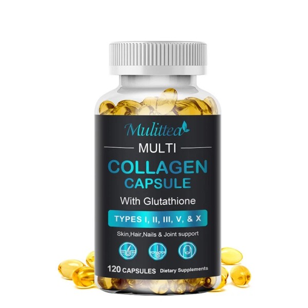 Mulittea Multi Collagen Peptides-120 Capsules-Type I,II,III,V,X Anti-Aging Collagen Caps