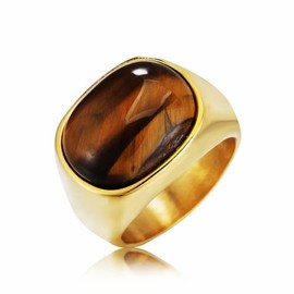 HETIMXIA Brown Turquoise Stone Ring for Men golden 316 Stainless steel Rings Men's Ring oval Pattern rings Jewelry for Men rings for Heavy Metal ring Father's Day gifts Jewelry Gift for Men, 8, Non-Precious Metal, No Gemstone