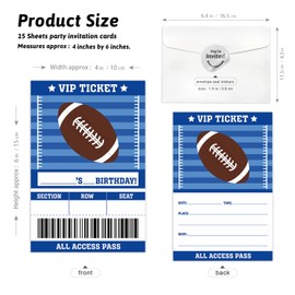 Cusrtyh Football Birthday Party Double-Sided Shaped Fill-In Invitations card 15 Sheets with Envelopes, Football Game Ticket Invite Cards, for Football Lover Teens Kids Adults Sports Birthday Cards
