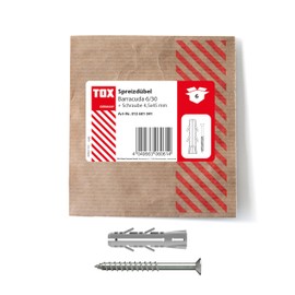 TOX 6 x 30 mm expansion dowels Barracuda screw, dowels with very high holding values for solid stone and concrete, 6 pieces in a resealable and environmentally friendly paper packaging, 013601041,