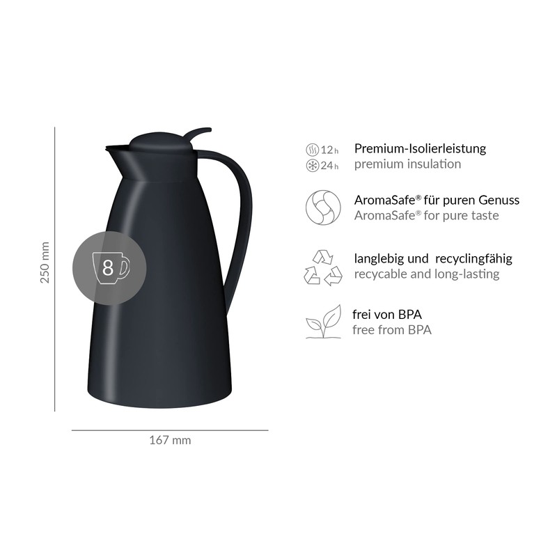 alfi 0825.020.100 vacuum jug Eco, frosted plastic black 1.0 l,