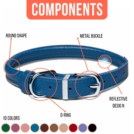 OOPSDOGGY Rolled Leather Dog Collar Reflective Roll Colars for Small Medium Large Dogs Puppy (Dark Blue, M, 30-38 cm)