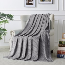 PLEASANT BOULEVARD | Super Soft FleeceThrow Blanket Velvet Wave Pattern Lightweight Cozy Flannel Blankets for All Seasons, Elegant Comfort Luxury Grey Fluffy Blankets, Throw (50" x 60")