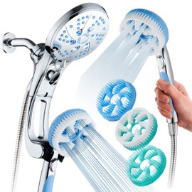 AquaCare High Pressure 6-in-1 Aquassage - 76-mode 3-way Combo, Showerhead, Hand Shower, Body Brush, Hair Brush & Arm in One! Two Brackets, Extra-long 6 foot Stainless Steel Hose, Brush Head Holder