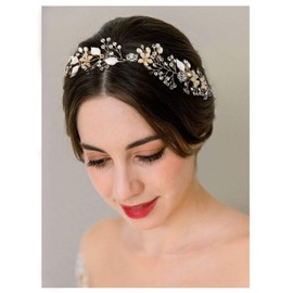 Bridal Headband Wedding Headpiece for Bride Hair Accessories for Wedding Hair Pieces Crystal Pearl Hair Vine Gold (Golden, One size)