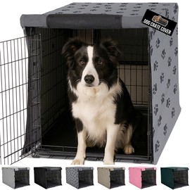 GORILLA GRIP Dog Crate Covers compatible with Amazon Basics Dog Crates, All Sides Open, Privacy Cover Fits 36" Wire Kennel, Breathable Mesh Windows, Light Reducing Puppy Training Cage Topper, Gray Paw