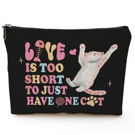 Live Is Too Short To Just Have One Cat Makeup Bag, Small Cosmetic Bag, Waterproof Canvas Makeup Pouch, Birthday Christmas Friendship Gifts for Women Friends, Travel Essentials for Women Girls-A29