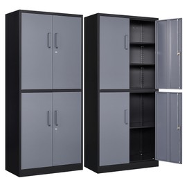 Metal Storage Cabinets With Doors And Shelves,71" Metal Garage Storage Cabinet with Lock,Metal Cabinet with Locking Doors,Steel Pantry Cabinet 4 Doors,Lockable Storage Cabinet for Garage,Home,Office