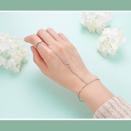 Alphm S925 Sterling Silver Finger Ring Bracelet Hand Harness Adjustable Chain Set for Women, 4.7, MA