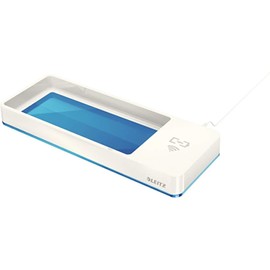Leitz Desk Organiser with Qi Wireless Induction Phone Charger, Wow Range, White/Metallic Blue