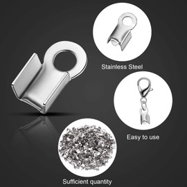 Syhood 300 Pieces 304 Stainless Steel Fold Over Cord Ends Cord Crimp Tips Fold-Over End Caps Leather Ribbon Clasp Tips Jewelry Connector for Jewelry Making, 3 x 8 mm