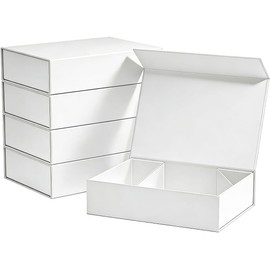 LHChan 5PCS Caja de Regalo con Tapa Magnética, 26 * 19 * 8, Embalaje de Lujo, Rectangular, Plegable, Cajas de Propuesta para Dama de Honor, Boda, Navidad, Halloween, Regalo para Cumpleaños, Blanco